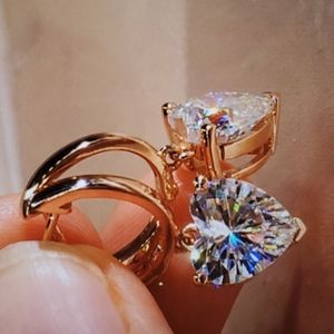 New 18k Rose Gold Plated Diamond Heart Drop Hoop Earrings